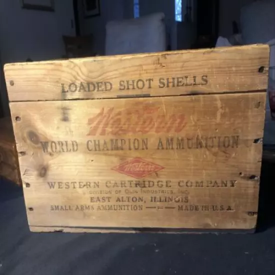 VTG Western World Champion Ammunition Wood Crate Box Loaded Shot Shells USA Ammo