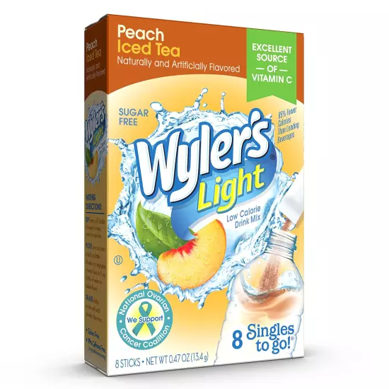 Wyler's Light Peach Iced Tea Singles To Go Drink Mix, 8 CT