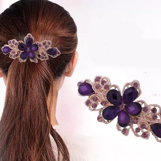 Women's Crystal Rhinestone Flower Hair Barrette Clips Grips Hairpin Jewelry