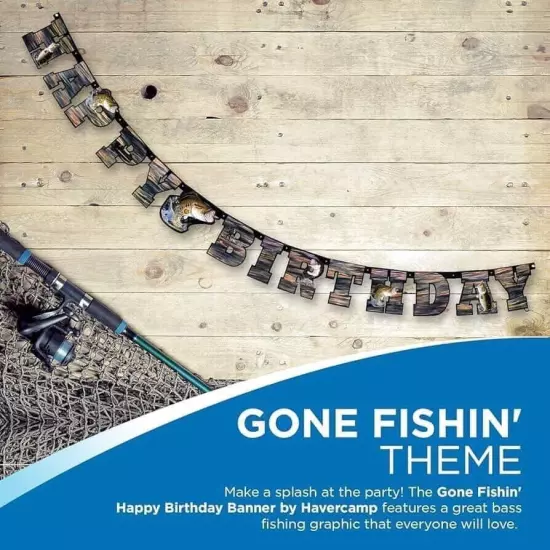 Gone Fishin' Kids Birthday Banner 7.75' Party Gear Hanging Sign Ages 1-99 New