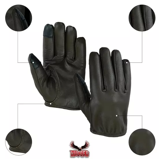 Men's Seamless Hand Back Water Resistant Leather Motorcycle, Police Patrol Glove