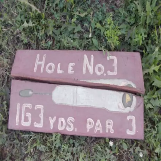 VINTAGE Hand Carved Hole No 3 Golf Painted Wood Sign 23 3/4" x 11 1/2" Folk Art