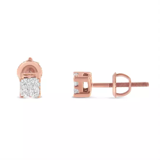 10KT Gold Princess Diamond Stud Earring (1/4 Cttw, J-K Color, I1-I2 Clarity)