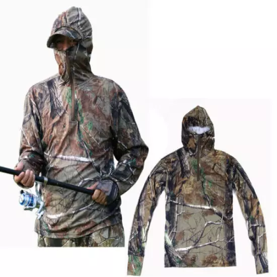 Breathable Cotton Bionic Camo Hunting Fishing Clothes Sets Leaf Top + Pants Suit