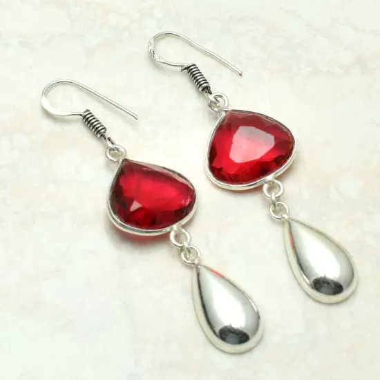 Garnet Handmade Drop Dangle Earrings Jewelry Gift For Her 2.08" AE-56989