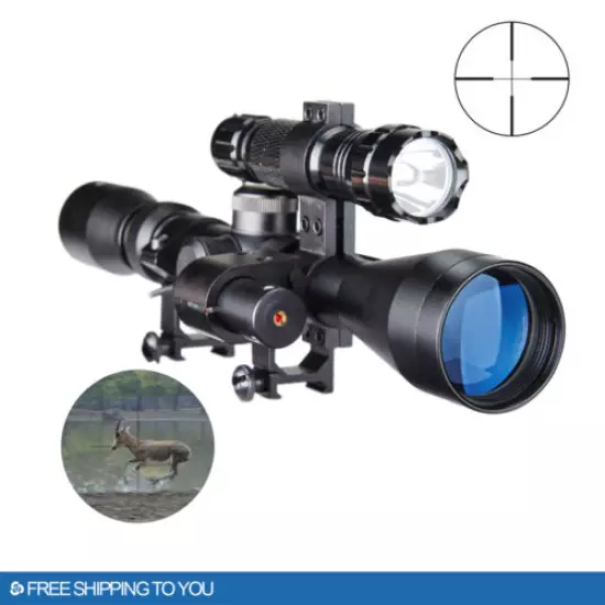 3-9X40mm Tactical Reflex Cross Reticle Rifle Scope with Laser Sight & Torch NEW