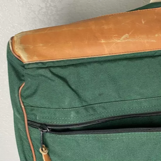 80s 90s LL BEAN Green Canvas Leather Folding Garment Carrying Bag Travel Vintage