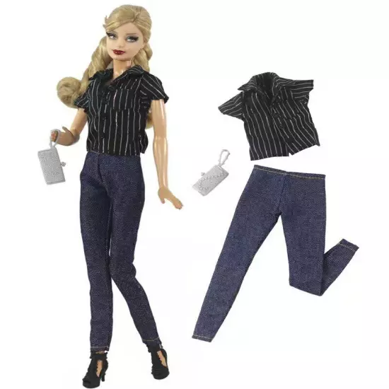 Black Style 1/6 Doll Clothes For 11.5" Doll Outfits Shirt Top Shorts Pants Skirt