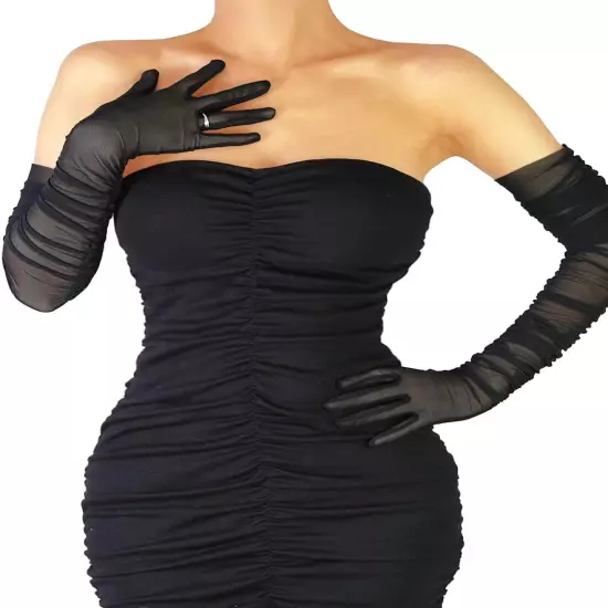 Women'S Sexy Sheer Gloves Mesh Tulle Super Long Gloves Opera Christmas Costume P