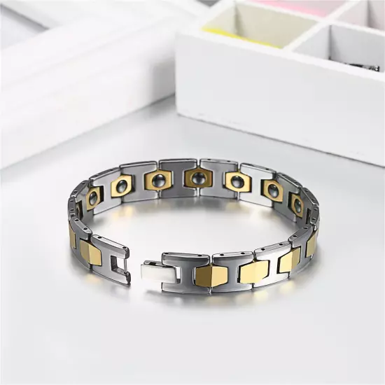 Men's Polished Tungsten Carbide Magnetic Energy Therapy Power Bracelet Golf Link