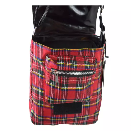 Lost Queen Red Tartan Plaid Crossbody Purse with Zippers and studs 