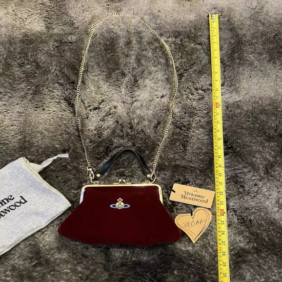 VIVIENNE WESTWOOD Nana Red Velvet GRANNY FRAME CROSSBODY KISSLOCK PURSE