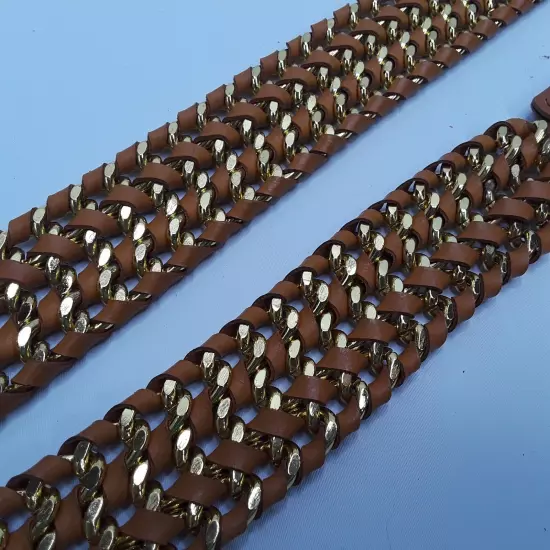 Ladies Michael Kors Brown Braided Chain Leather Belt 554022 Size M (Heavy)