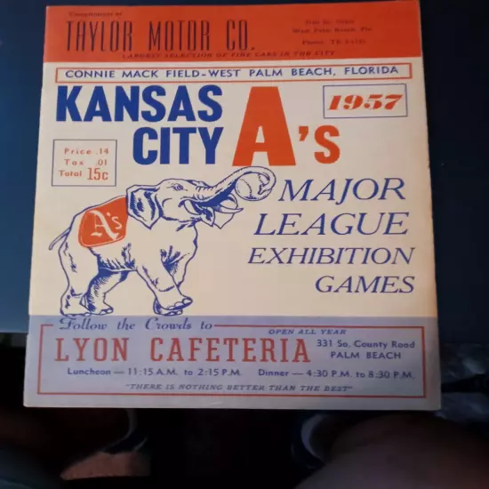 1957 Kansas City Athletics Spring Training Program (unscored) near mint