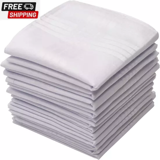 12 Pack Handkerchief (Permanent Press White with Satin Cord, 16" X 16")