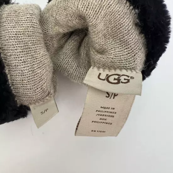 UGG Touchscreen Black Leather Gloves w/ Genuine Shearling Trim Size S