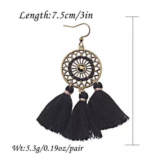 Fashion Women Bohemian Earrings Long Tassel Fringe Drop Dangle Ear Stud Jewelry