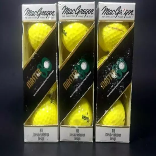 3 Sleeves Vintage MacGregor Master 418 Icosahexahedron Design Golf Balls Yellow