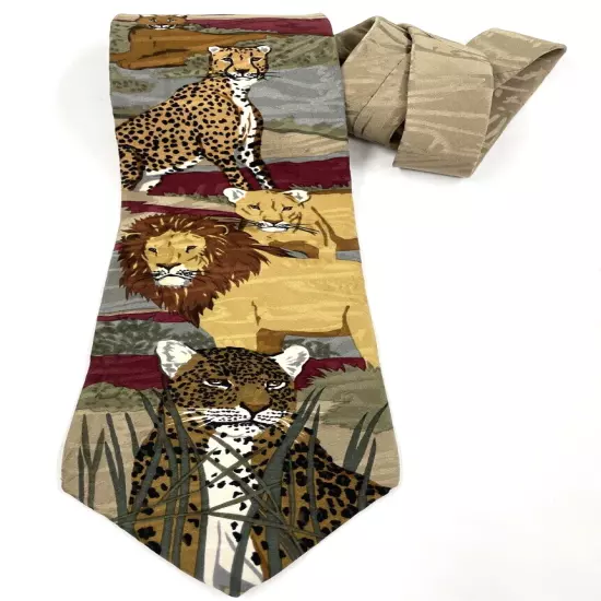 Lion Leopard Cheeta WWF World Wildlife Fund African Wilderness Silk Tie Necktie