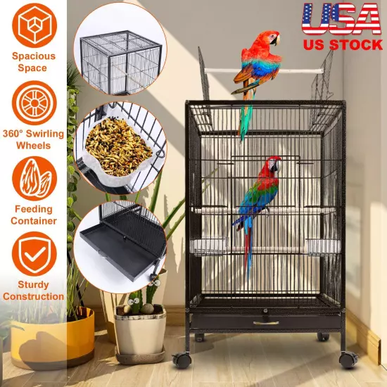 30.31in Iron Bird Cage Stand Wide Top Opening Large Cage For Parrot Parakeets US