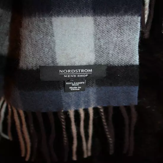 Nordstrom 100% Lambswool Scarf British Blue, Black & Derby Grey Tartan Mint