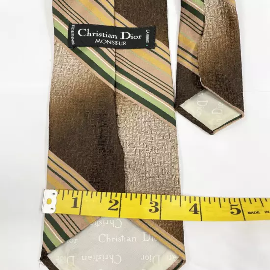 Christian Dior Vintage Brown Green Regimental Striped Repp Style Tie 3.8" x 58"