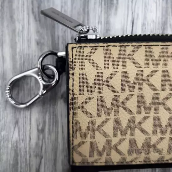 NEW MEN OR WOMEN' S Michael Kors Carabiner Zip Wallet & MK KEY CHAIN HEMP BROWN