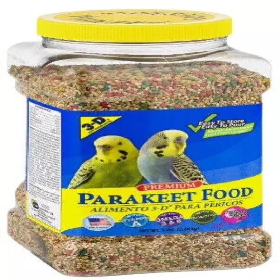 NEW 3-D Pet Products Premium Parakeet Bird Food, Seeds; 5 lb. Jar