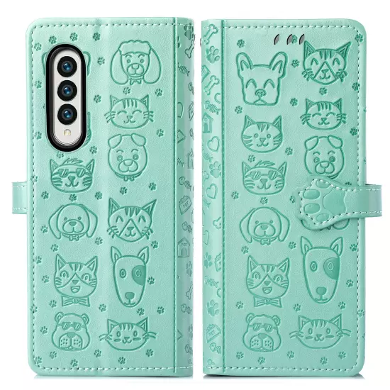 For samsung galaxy z fold 3/4/5/6 Cute PU Leather Flip Phone Case Kickstand NEW