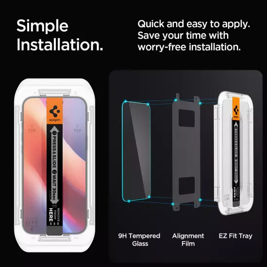 Spigen [GLAStR EZ Fit] Screen Protector for iPhone 16 Pro Max / 16 Pro | 2 Pack