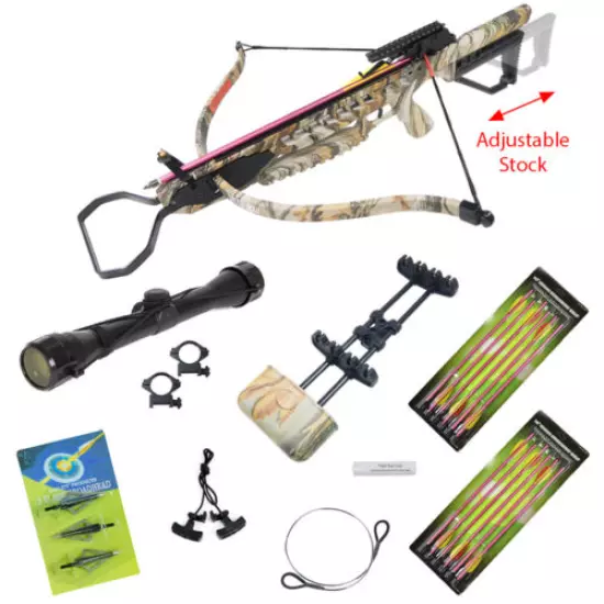 175 lb Black / Camouflage Crossbow Bow Package +4x32 Scope +14 Bolts +Quiver etc