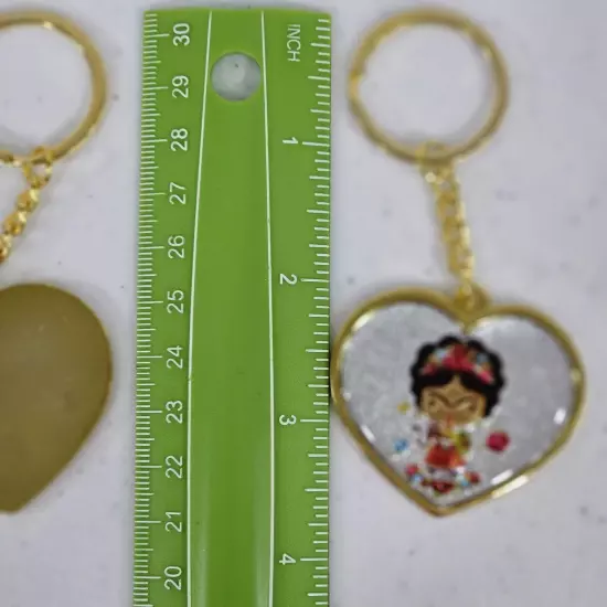 Lot 12 Frida Kahlo Gold Tone Keychain Heart Shape Drawing Mexico Souvenir 4" New