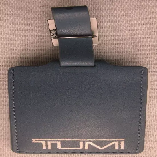 TUMI ID TAG, NEW, LIGHT BLUE, Silver Logo, 3 1/4" x 2 1/8"