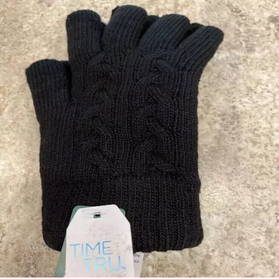 Time And Tru Women's Black Solid Cable Touch Glove NWT 2 Pr