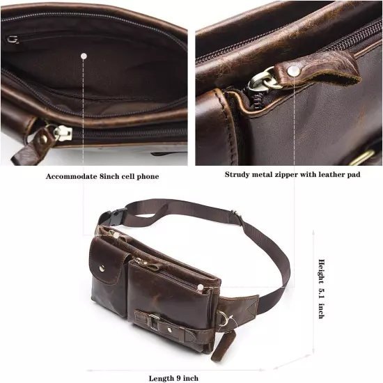 Men'S Leather Fanny Pack Waist Bags Vintage Utility Belt Bag Crossbody Hip Pu...