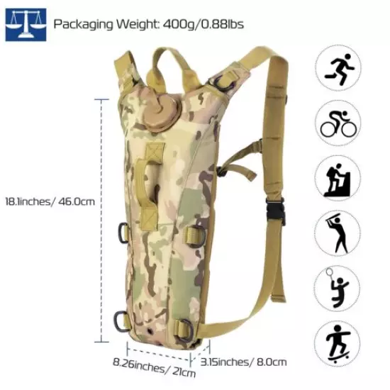 3L Water Bladder Bag Tactical Military Hiking Cycling Hydration Backpack Outdoor