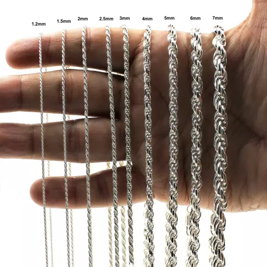 Italian Solid Sterling Silver Rope Link Chain Necklace 925 Silver Chain UNISEX