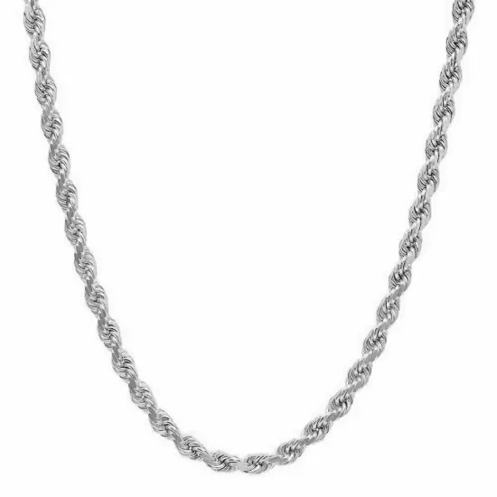 Solid 925 Sterling Silver Italian Rope Chain Mens Necklace 5mm - Diamond Cut