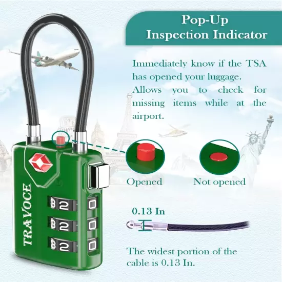 Search Alert TSA Approved Travel Combination Luggage Cable Locks for Suitcase, G