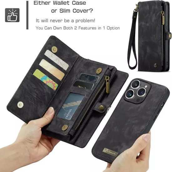 2 in 1 Detachable Compatible with iPhone 15 Pro Max Wallet Case with Card