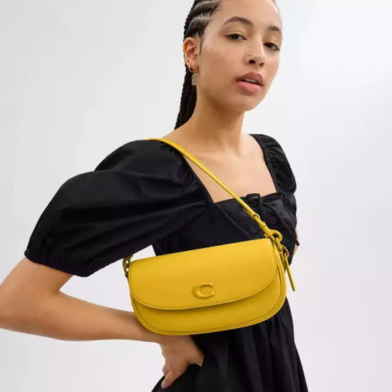 Coach Emmy Saddle Bag 23 - Glovetanned Leather/Silver/Canary ( Origin $395 )