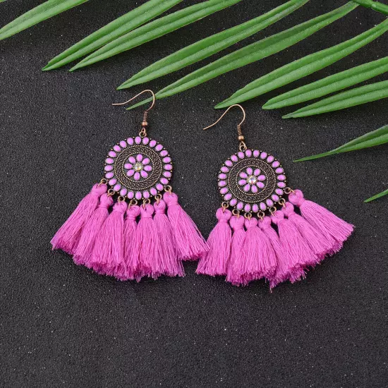 Fashion Women Bohemian Earrings Long Tassel Fringe Drop Dangle Ear Stud Jewelry