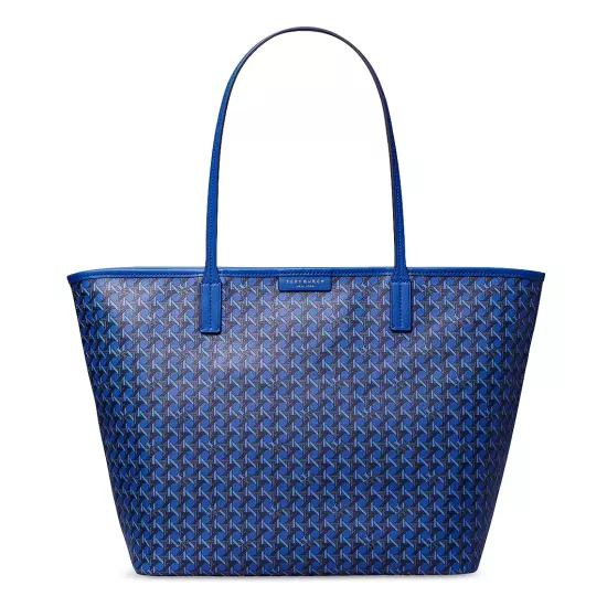 Tory Burch Ever Ready Basketweave Print Zip Tote Bag w/ Pouch ~NWT~ Blue