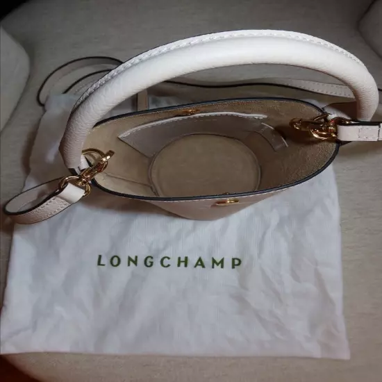 Longchamp Eggshell White Leather Epure XS Crossbody Bucket Bag $360 NEW