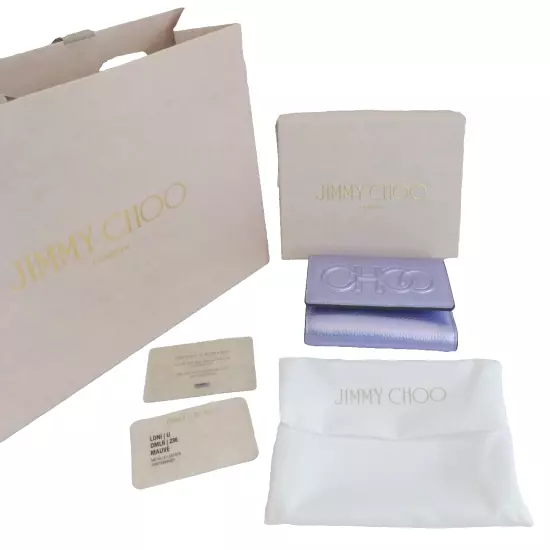 Jimmy Choo Wallet Small Trifold NWT Loni Mauve Lilac Shiney Leather Retail $550