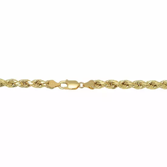 10k Yellow Gold Light 2mm-7mm D/Cut Rope Chain Necklace Size 16"-30" Hollow