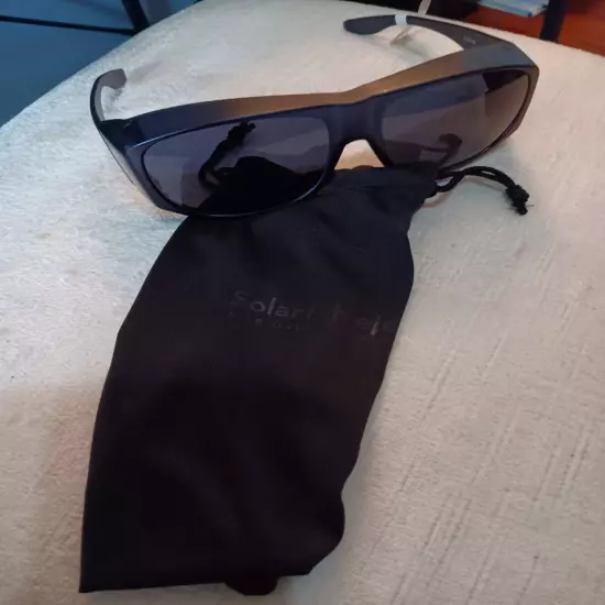 SOLAR (SHIELDS UNISEX BLACK FRAME GRAY LENS FITS OVER SUNGLASSES DUST BAG NWOT 