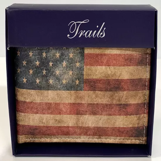 Eagle & American Flag Men's Wallet Bi-Fold Faux Leather 6 Credit Card Slots