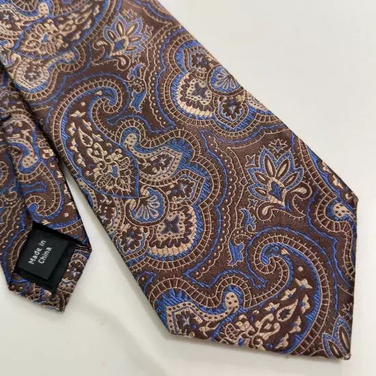 MICHAEL KORS MENS TIE PAISLEY 100% Silk BROWN, BLUE AND TAN.