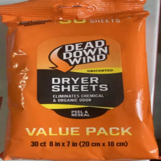 (1) 30 Sheet Value Pack DEAD DOWN WIND Unscented Dryer Sheets, New Sealed